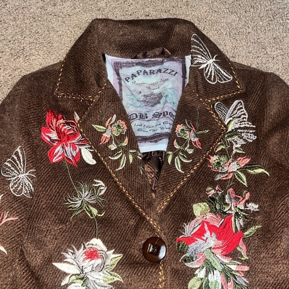 PAPARAZZI Embroidered Floral Butterfly Boho Wool Long Trench Coat Brown Small - Picture 4 of 11